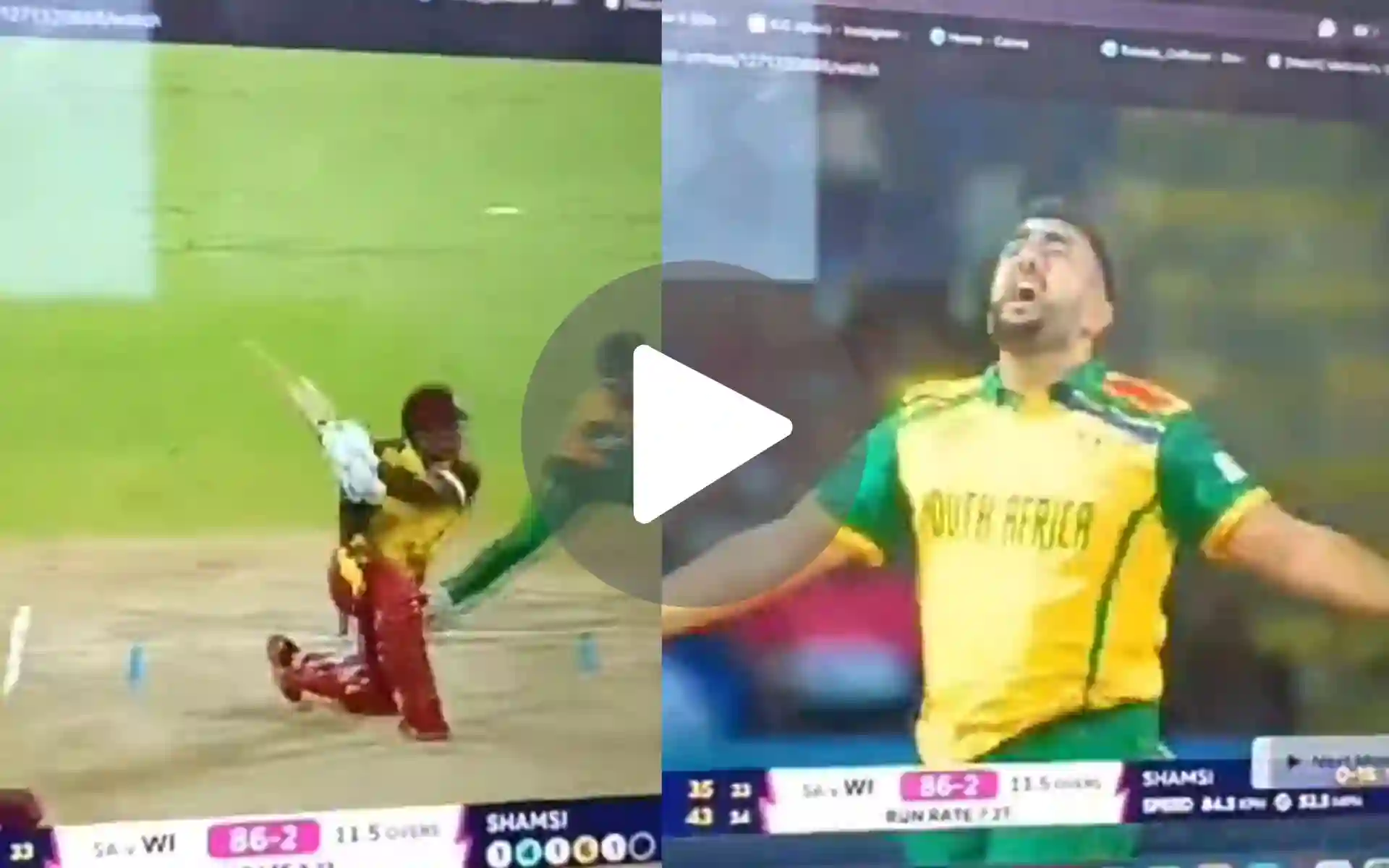 [Watch] Tabraiz Shamsi Celebrates Aggressively As He Outfoxes Dangerous Kyle Mayers